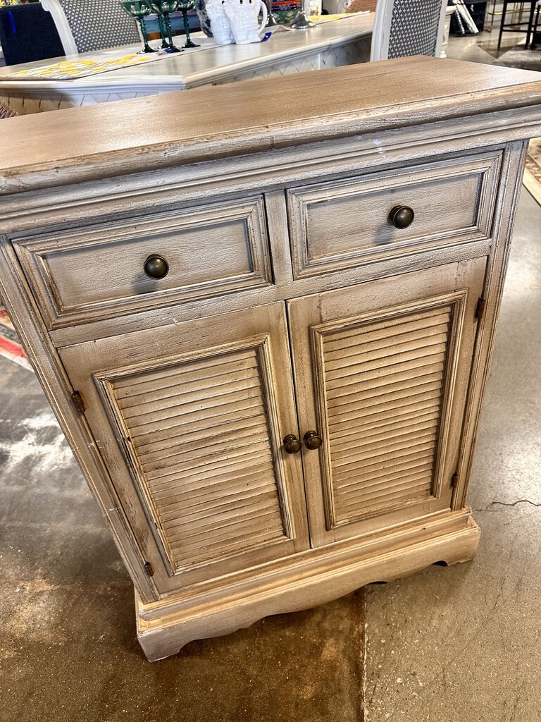 Faux Louvre Door 2 Drawer Cabinet 24.5 X 12.5 X 31.75