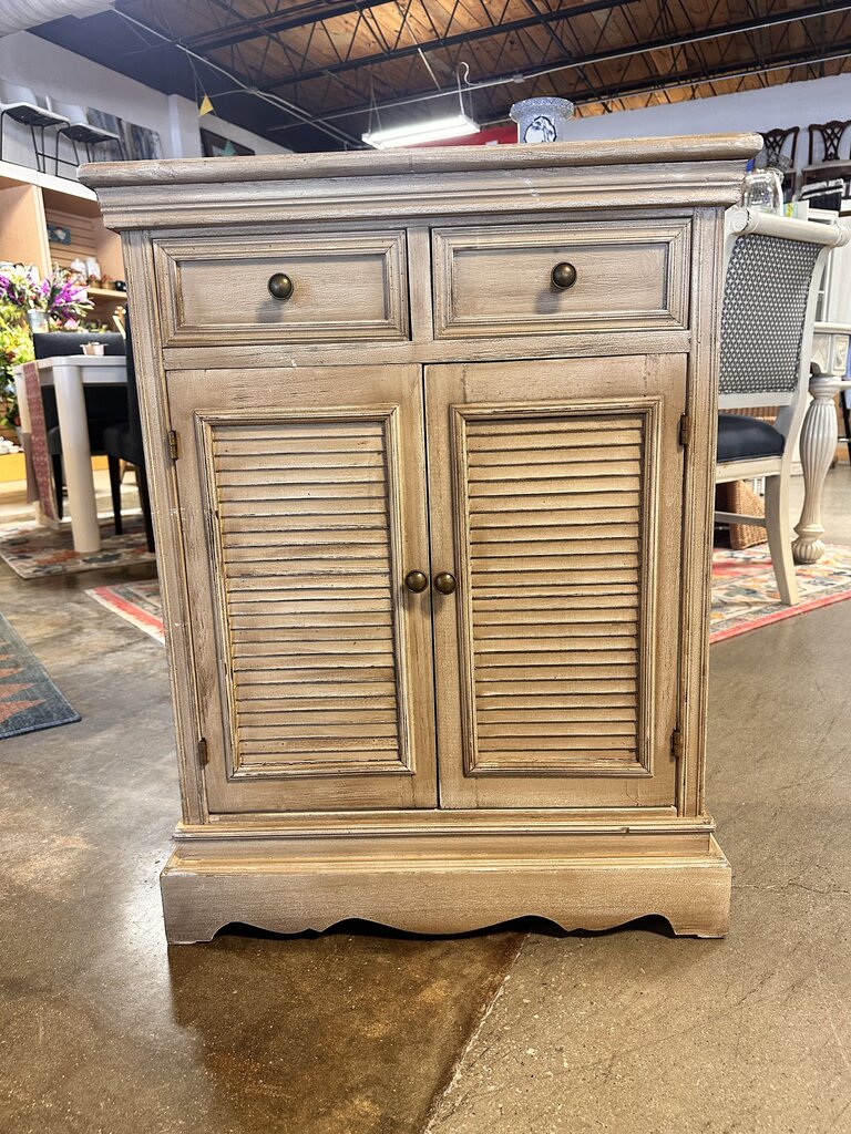 Faux Louvre Door 2 Drawer Cabinet 24.5 X 12.5 X 31.75