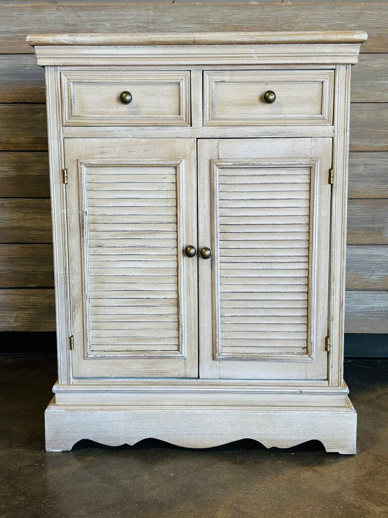 Faux Louvre Door 2 Drawer Cabinet 24.5 X 12.5 X 31.75