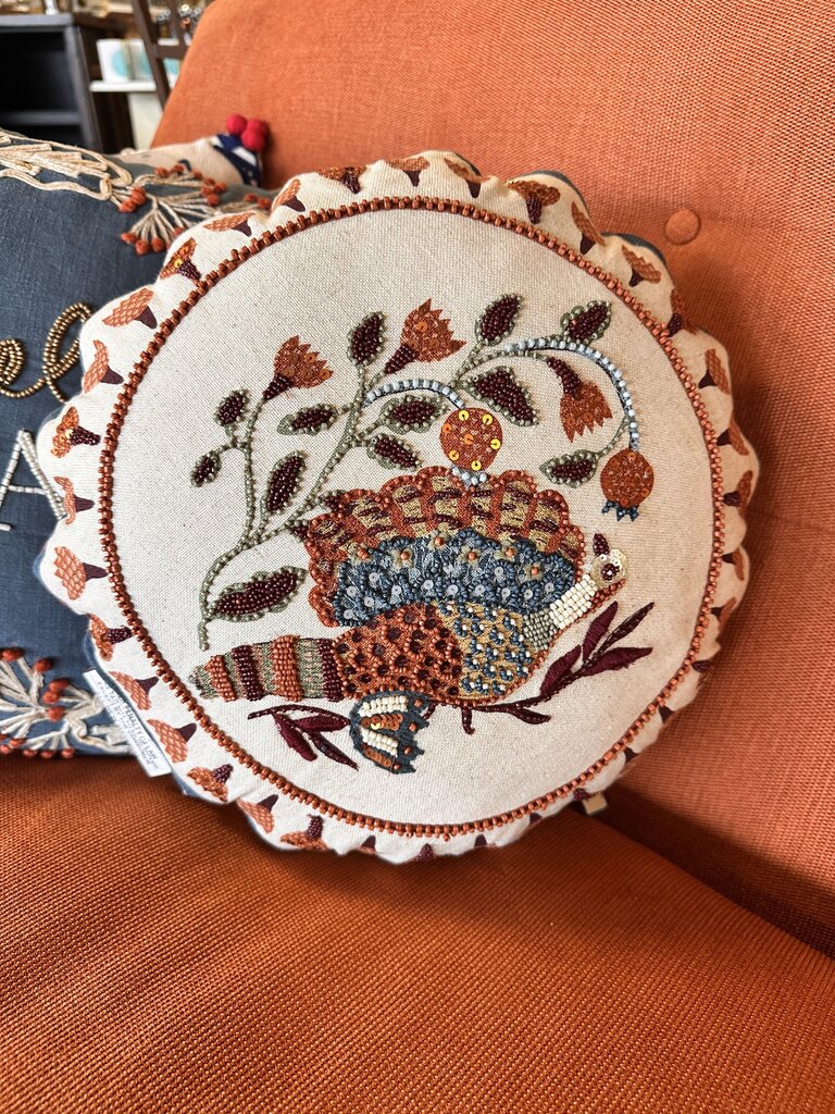 Beaded Bird Embroidered Pillow
