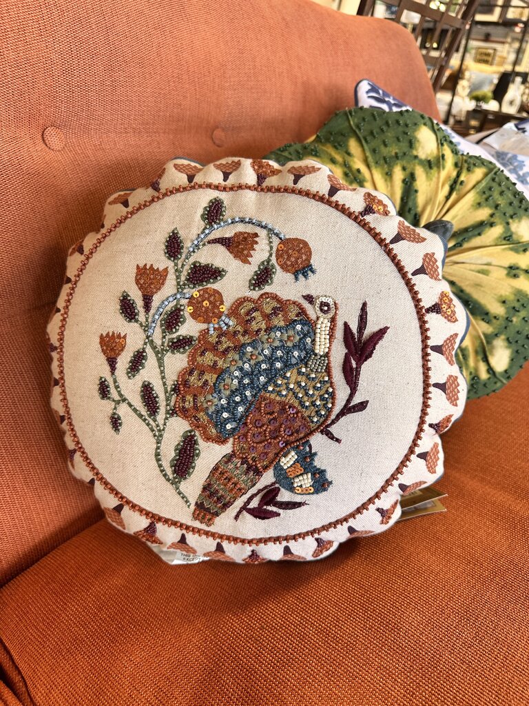 Beaded Bird Embroidered Pillow