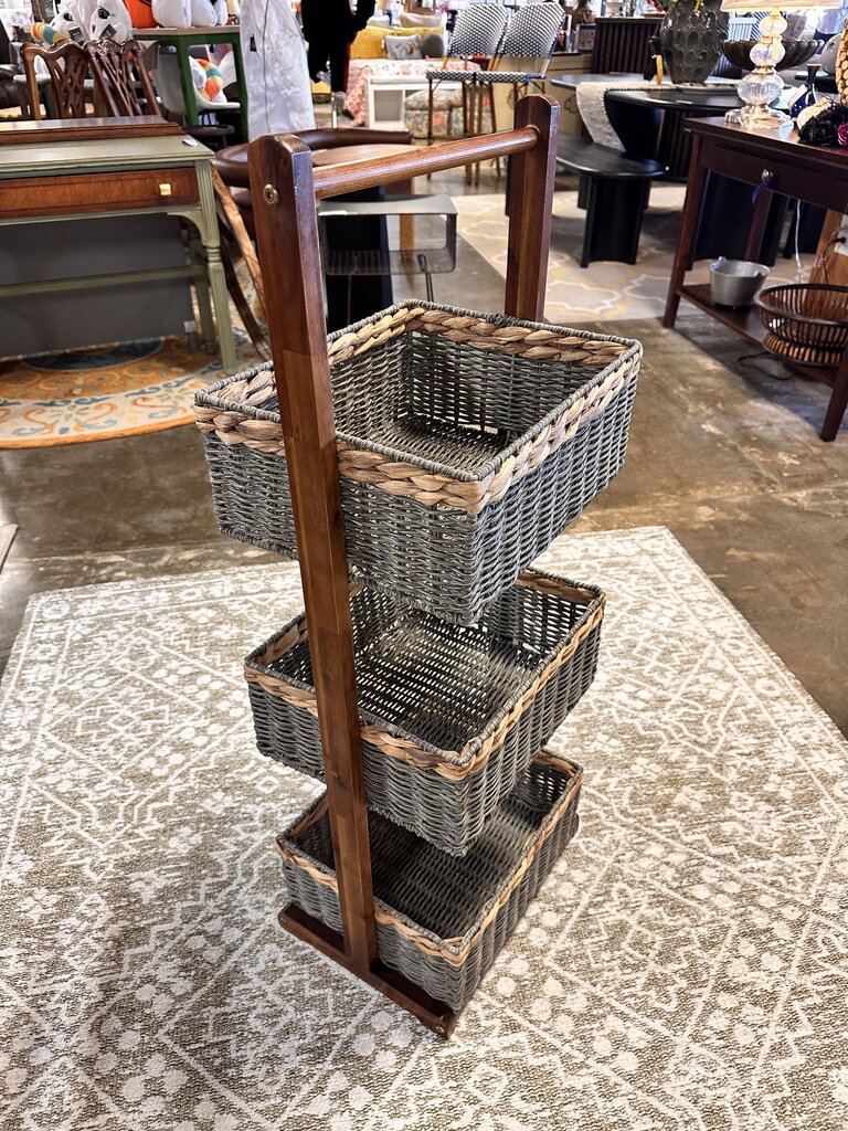 Woven Wicker Three Storage Basket Stand