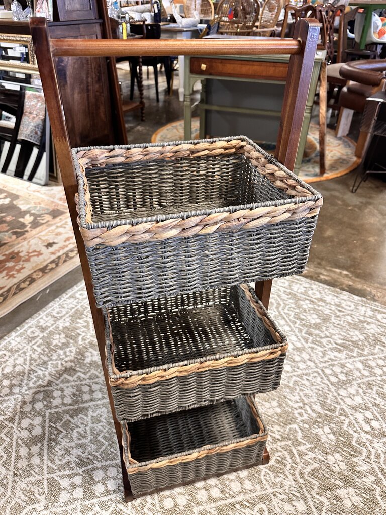 Woven Wicker Three Storage Basket Stand