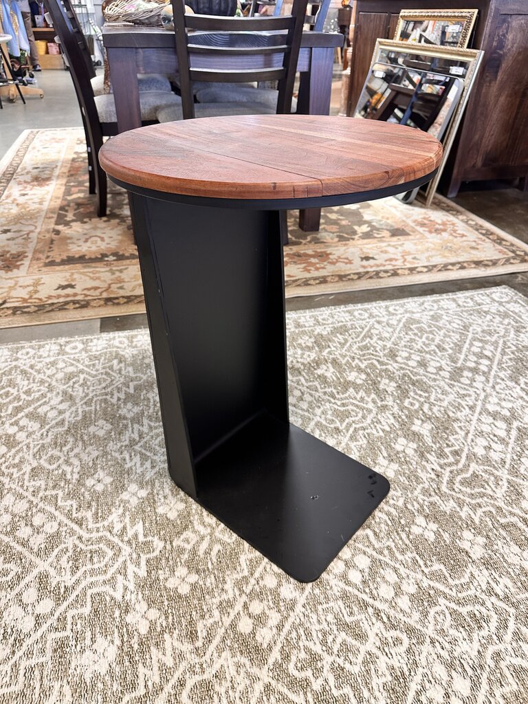 Wood/Metal C-Shaped Accent Table 18.25"R 27"H