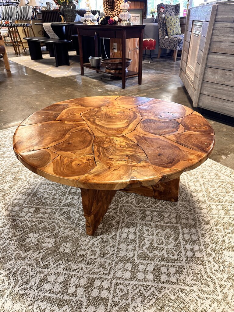 Live Edge Mosaic Round Wood Coffee Table 36"R