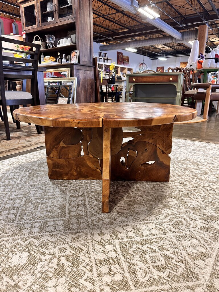 Live Edge Mosaic Round Wood Coffee Table 36"R
