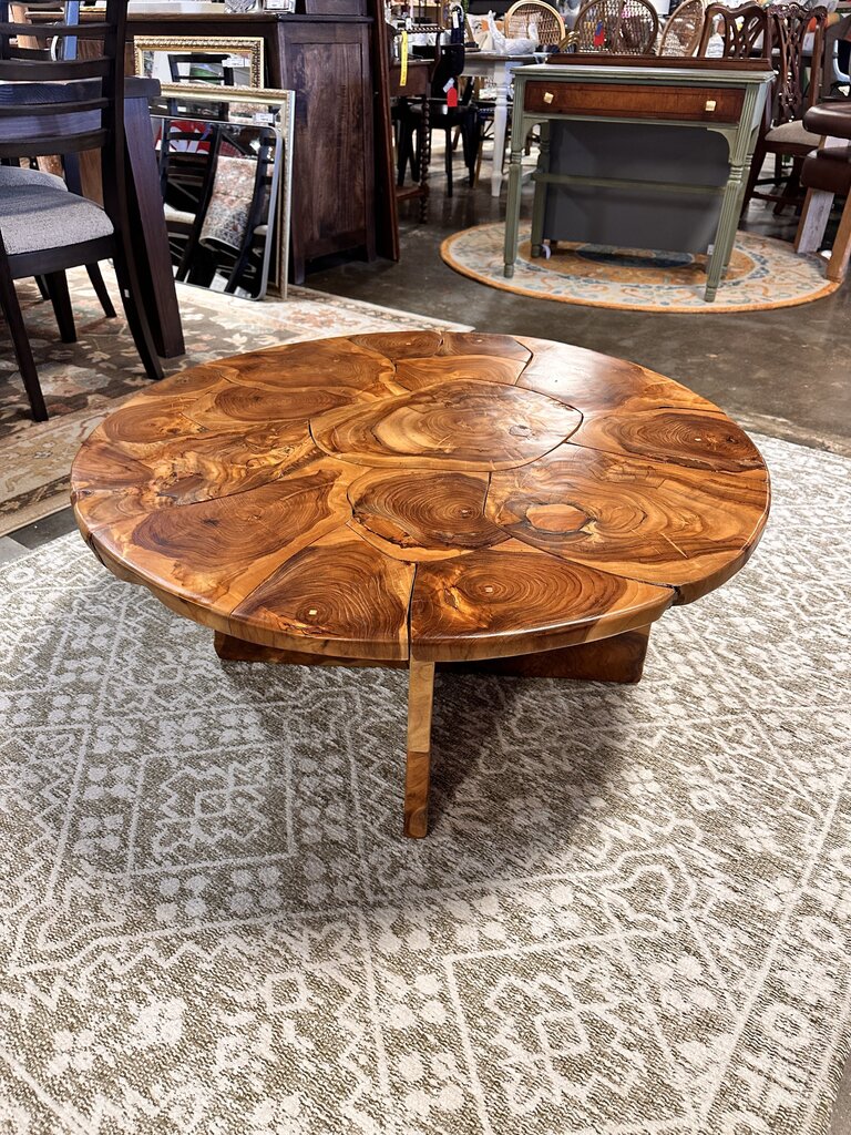 Live Edge Mosaic Round Wood Coffee Table 36"R