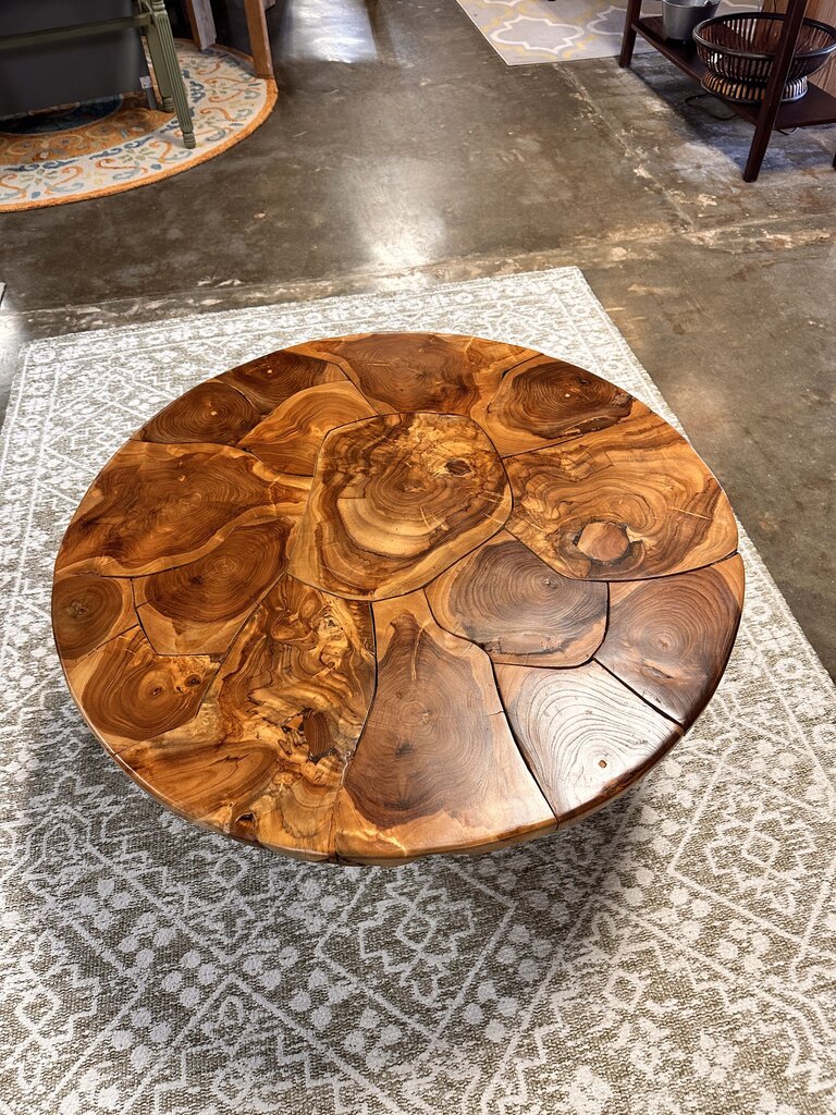 Live Edge Mosaic Round Wood Coffee Table 36"R