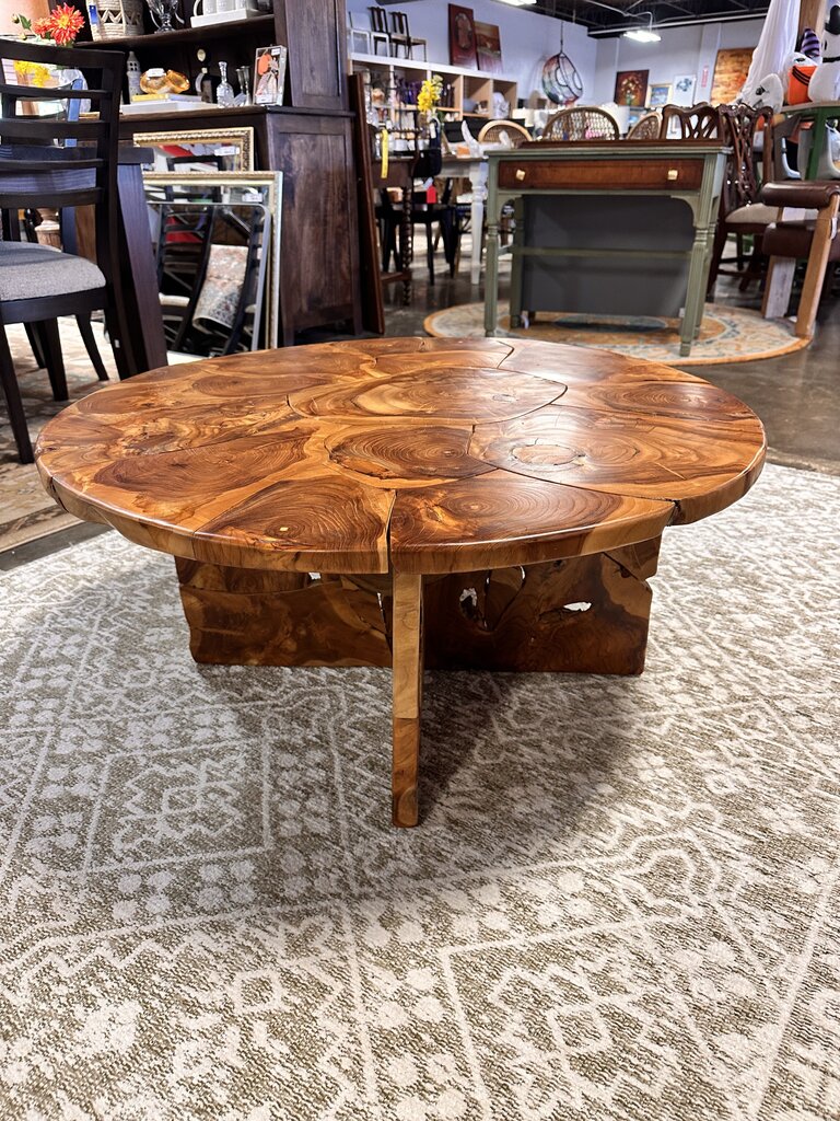 Live Edge Mosaic Round Wood Coffee Table 36"R