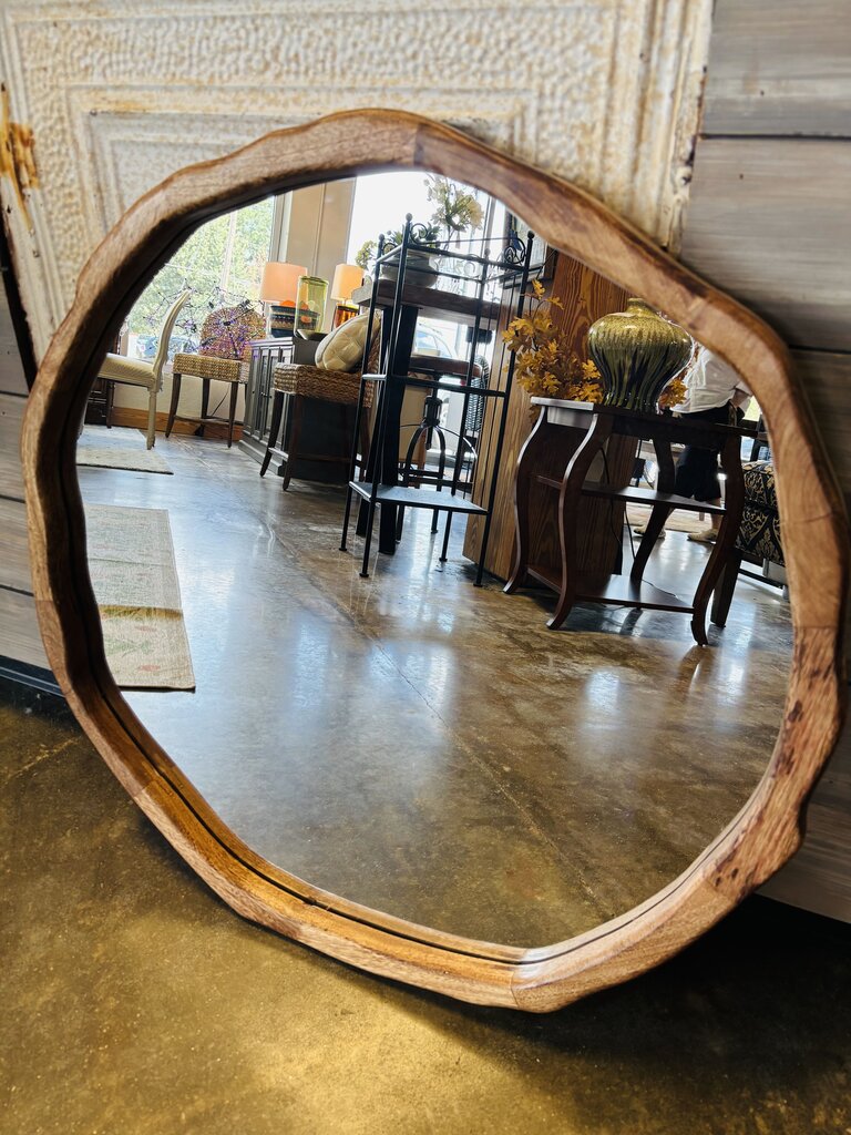 Round Wood Frame Mirror 30"R