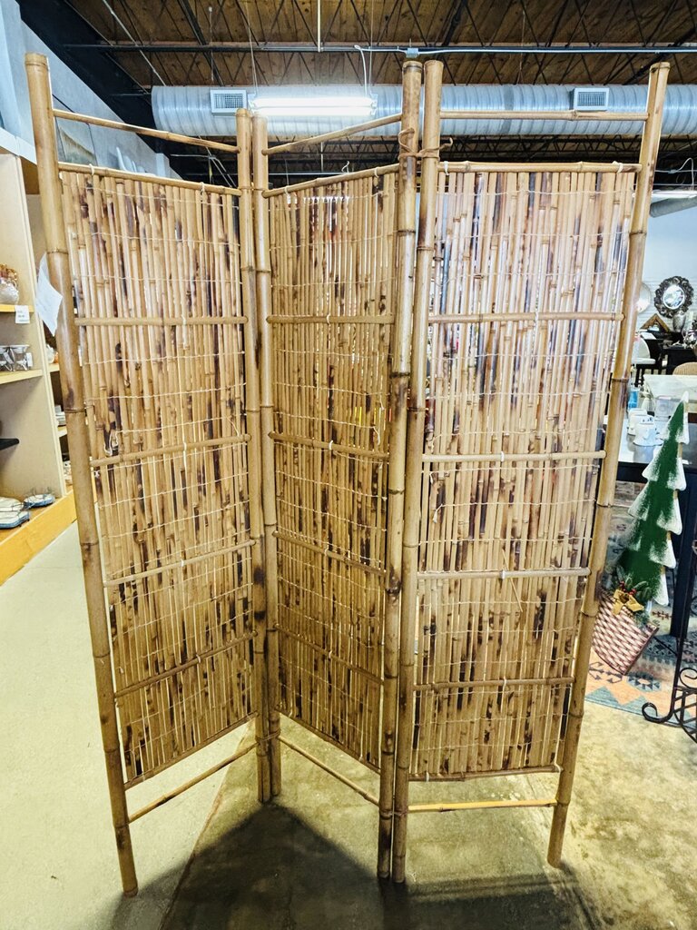 Vintage Boho Bamboo 3 Panel Folding Screen
