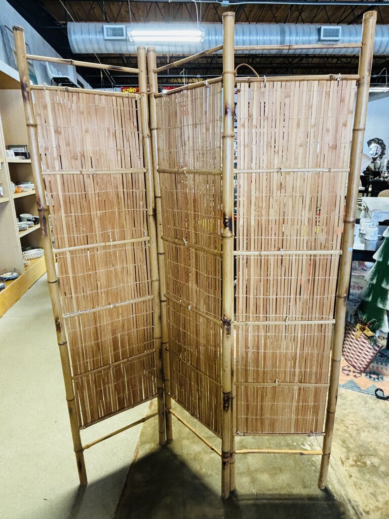 Vintage Boho Bamboo 3 Panel Folding Screen