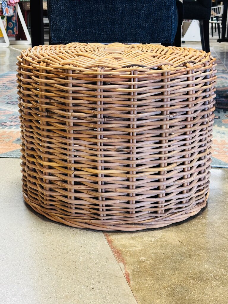 Round Woven Rattan Ottoman 19.5"R 14.5"H