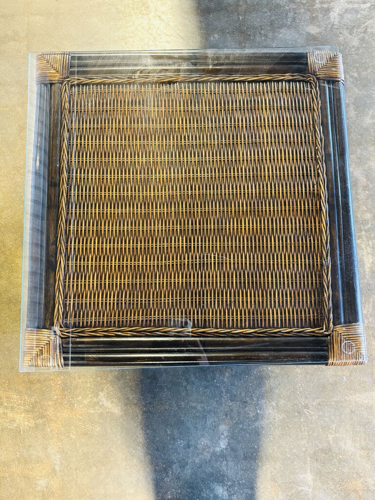 Rattan/Bamboo Glass Top Table