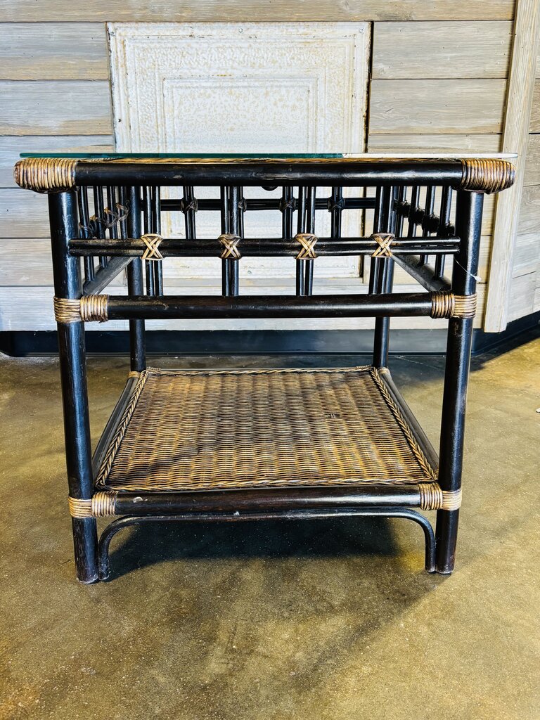 Rattan/Bamboo Glass Top Table