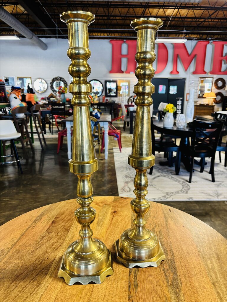 Heavy Brass Candleholders Pair 23"H