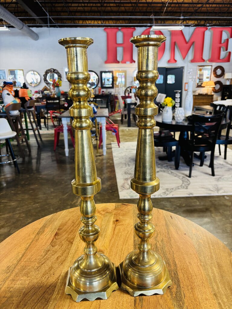 Heavy Brass Candleholders Pair 23"H