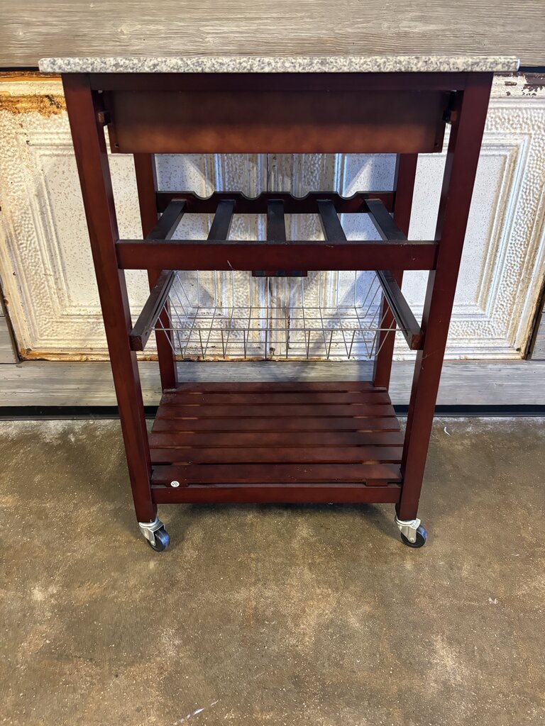Marble Top Wood Rolling Kitchen Cart
