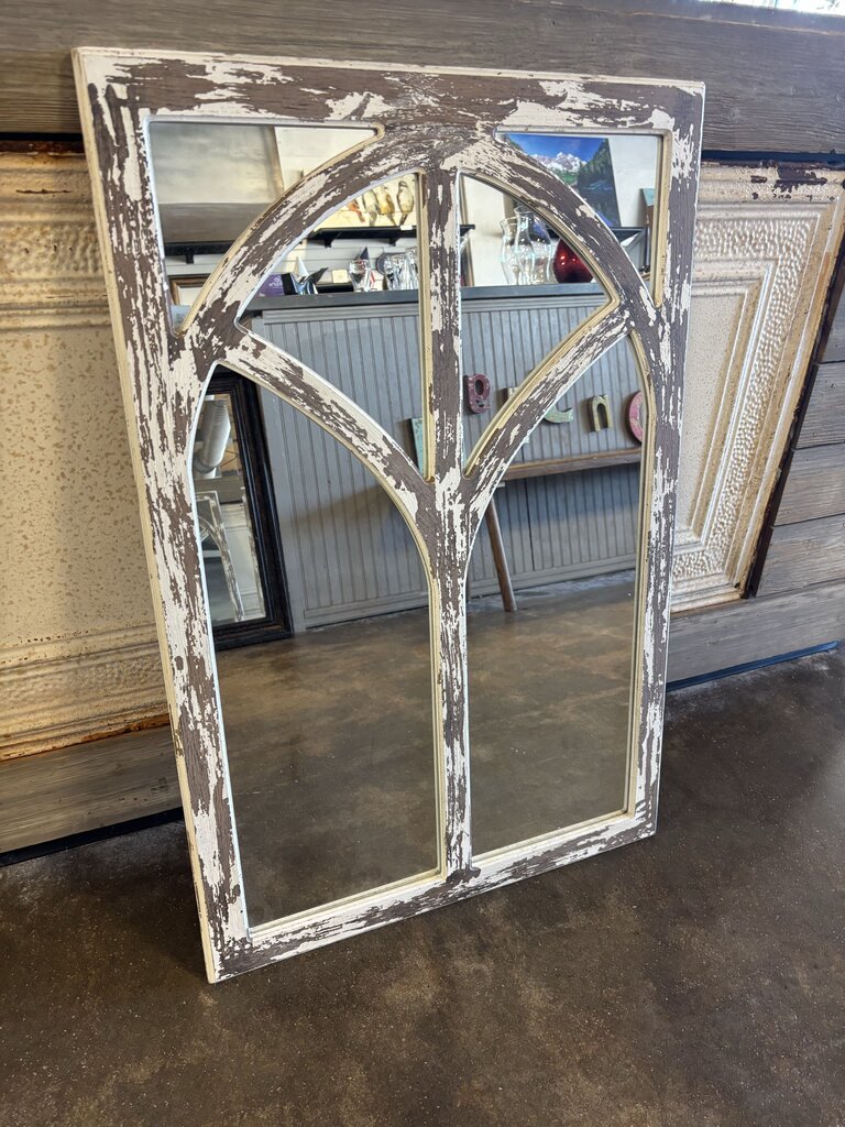 Distressed Arch Wood Mirror 24 X 36