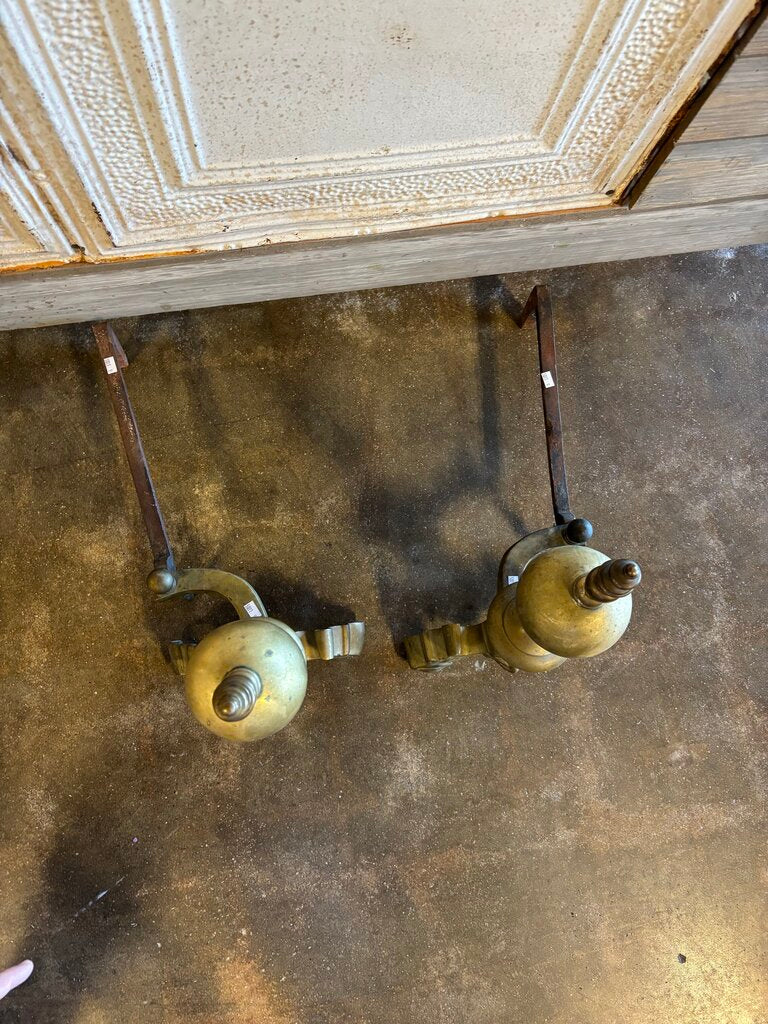 Vintage Brass Andirons Pair