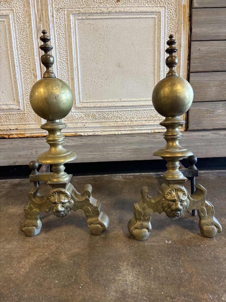 Vintage Brass Andirons Pair
