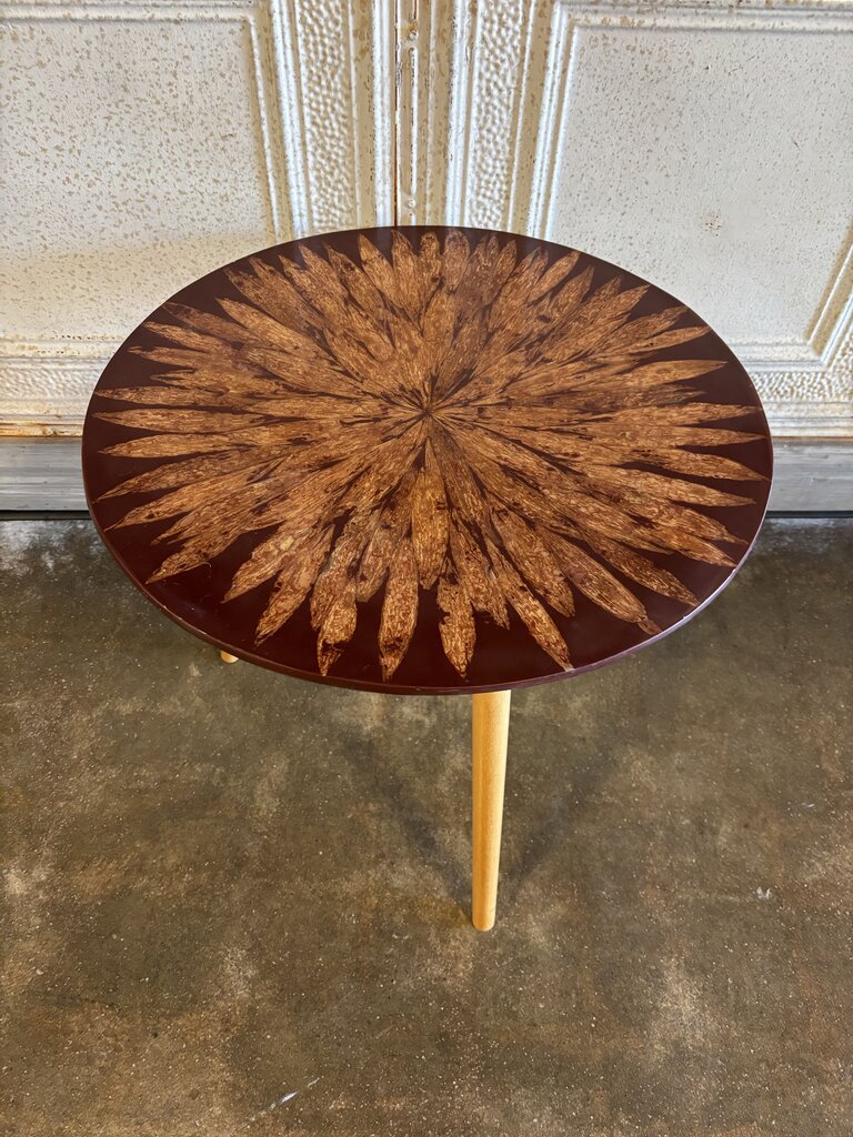 Round Sunburst Wood Table