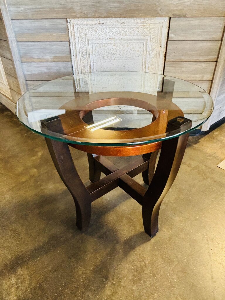 Round Glass Top Side Table 28"R 24"H