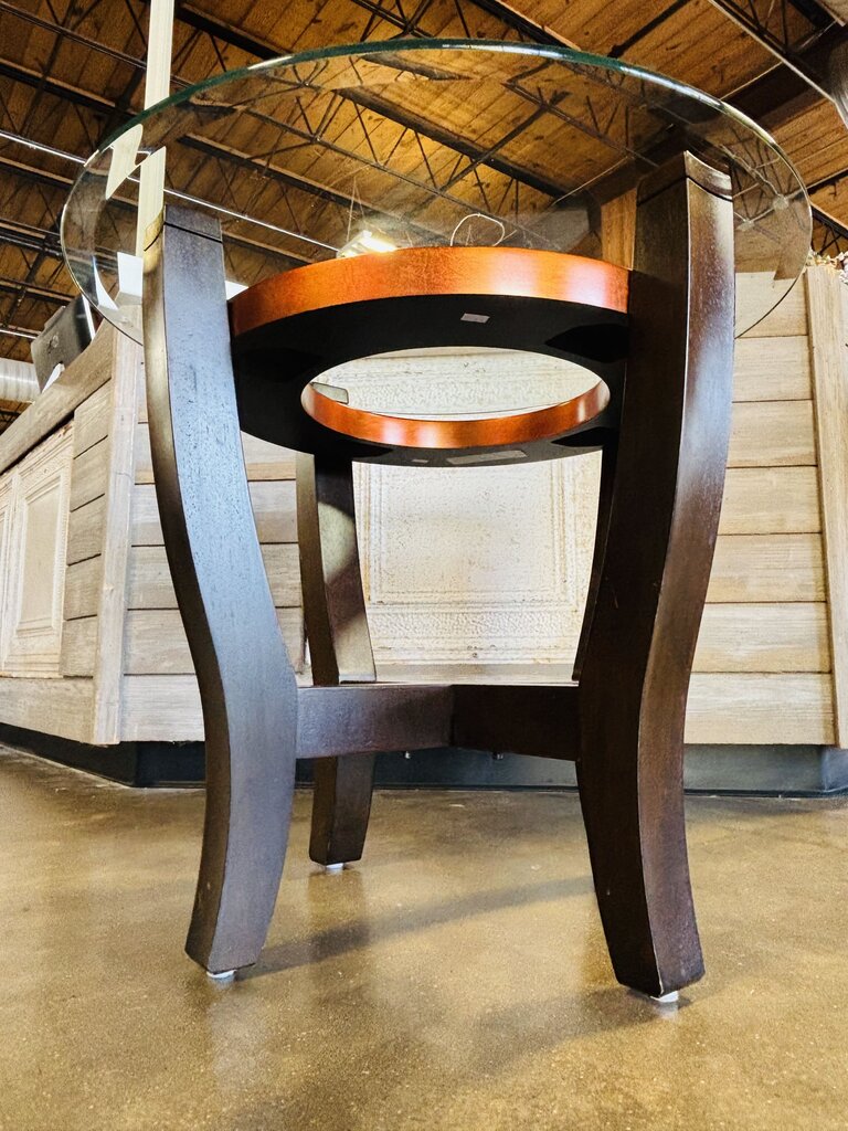 Round Glass Top Side Table 28"R 24"H