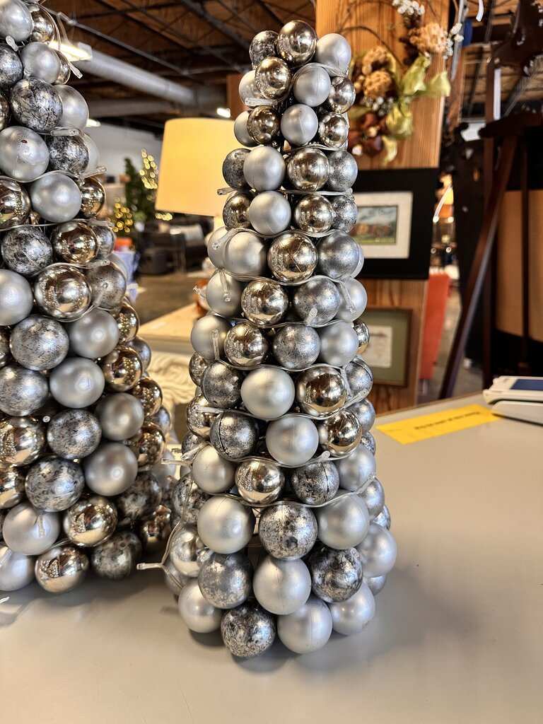 Silver Battery Lighted Ball Tree