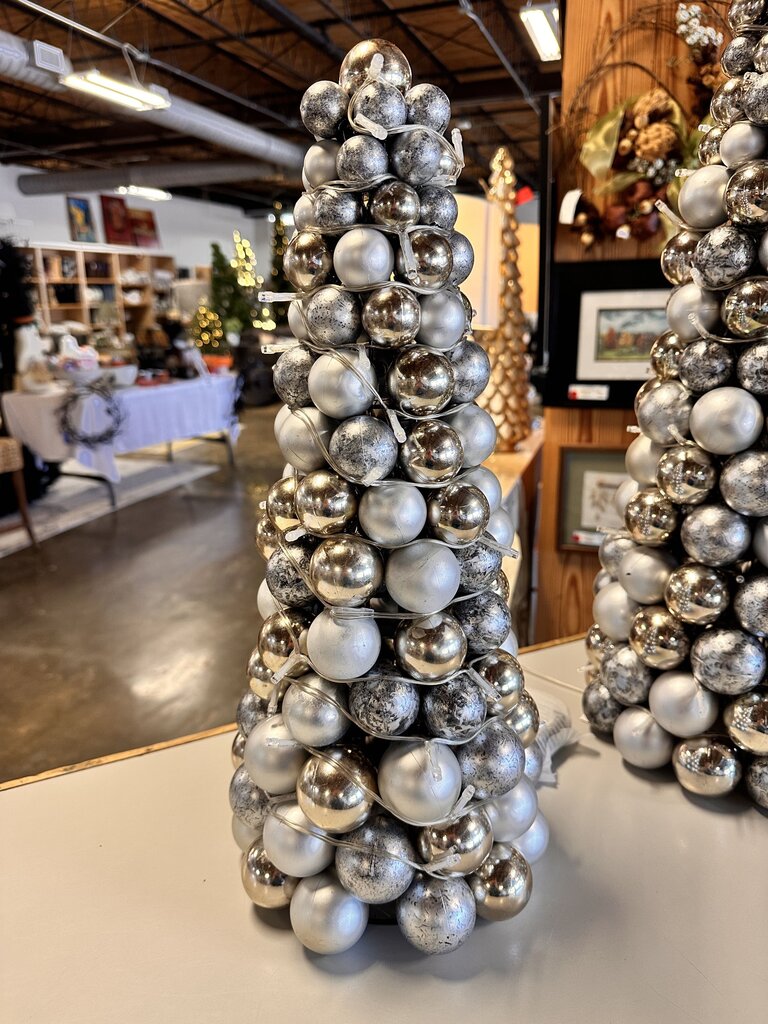 Silver Battery Lighted Ball Tree
