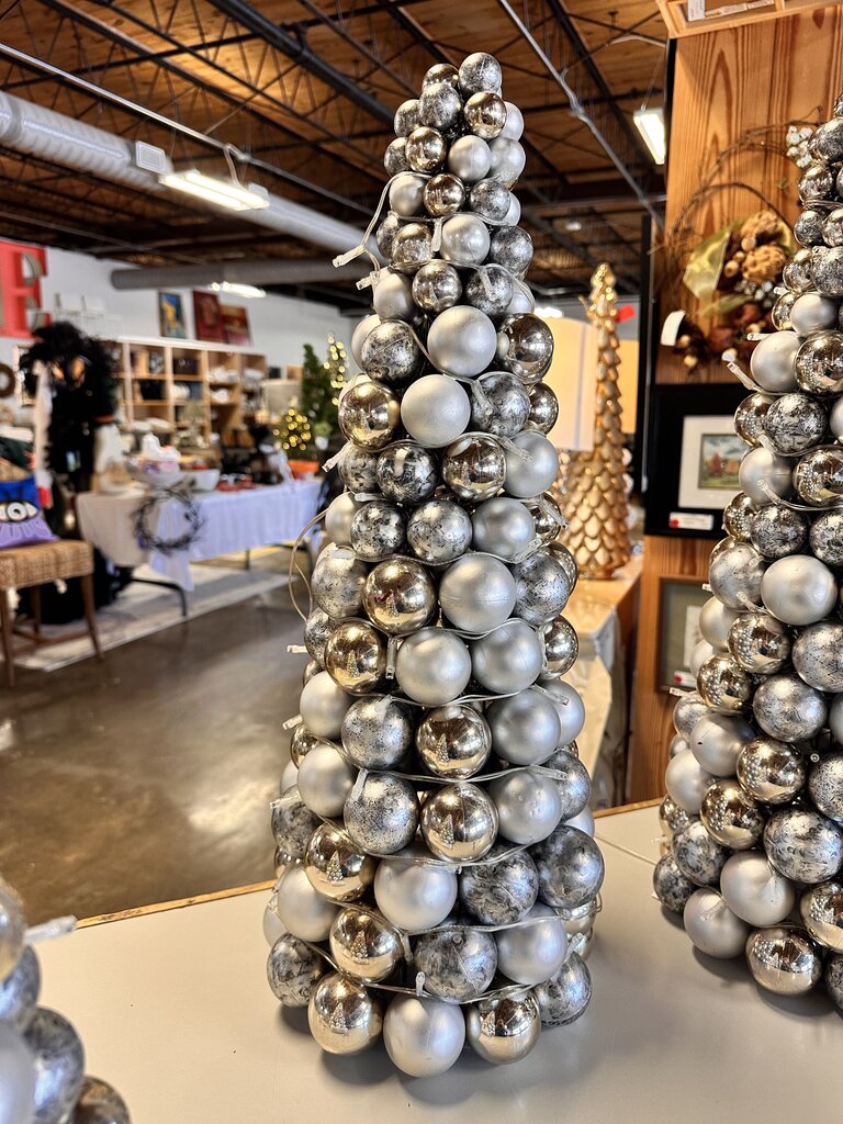Silver Battery Lighted Ball Tree