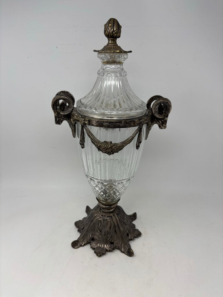 Ram Lidded Urn Silver & Glass