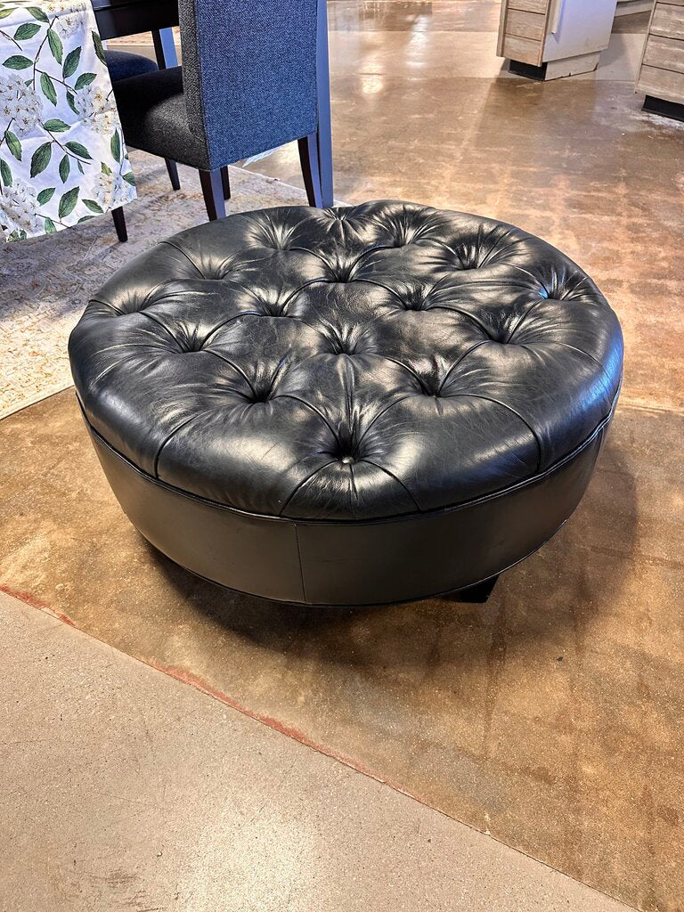 Italian Leather Tufted Round Ottoman