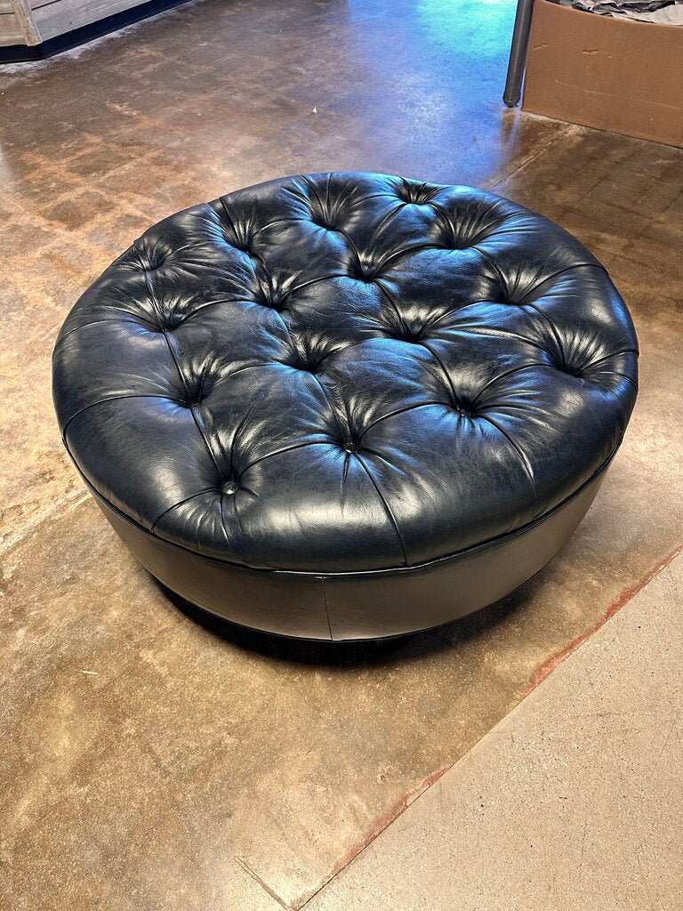 Italian Leather Tufted Round Ottoman