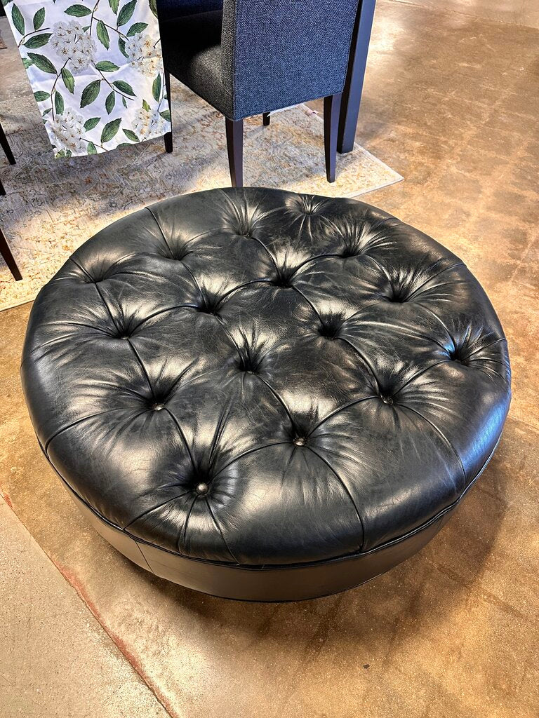 Italian Leather Tufted Round Ottoman