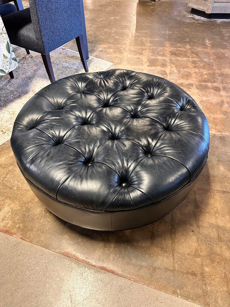 Italian Leather Tufted Round Ottoman