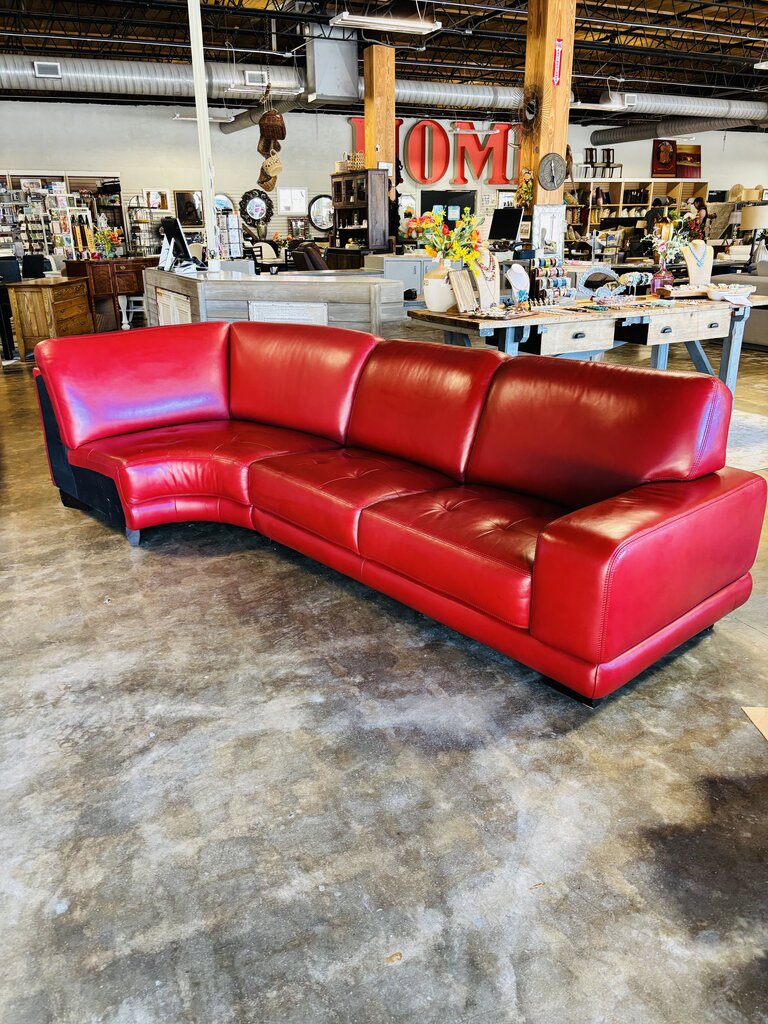 Red Leather Curved Sofa