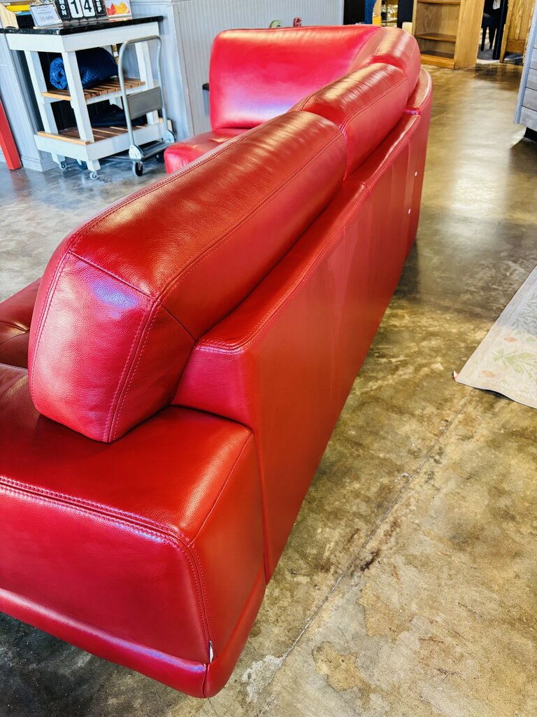 Red Leather Curved Sofa