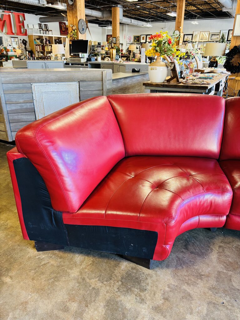 Red Leather Curved Sofa