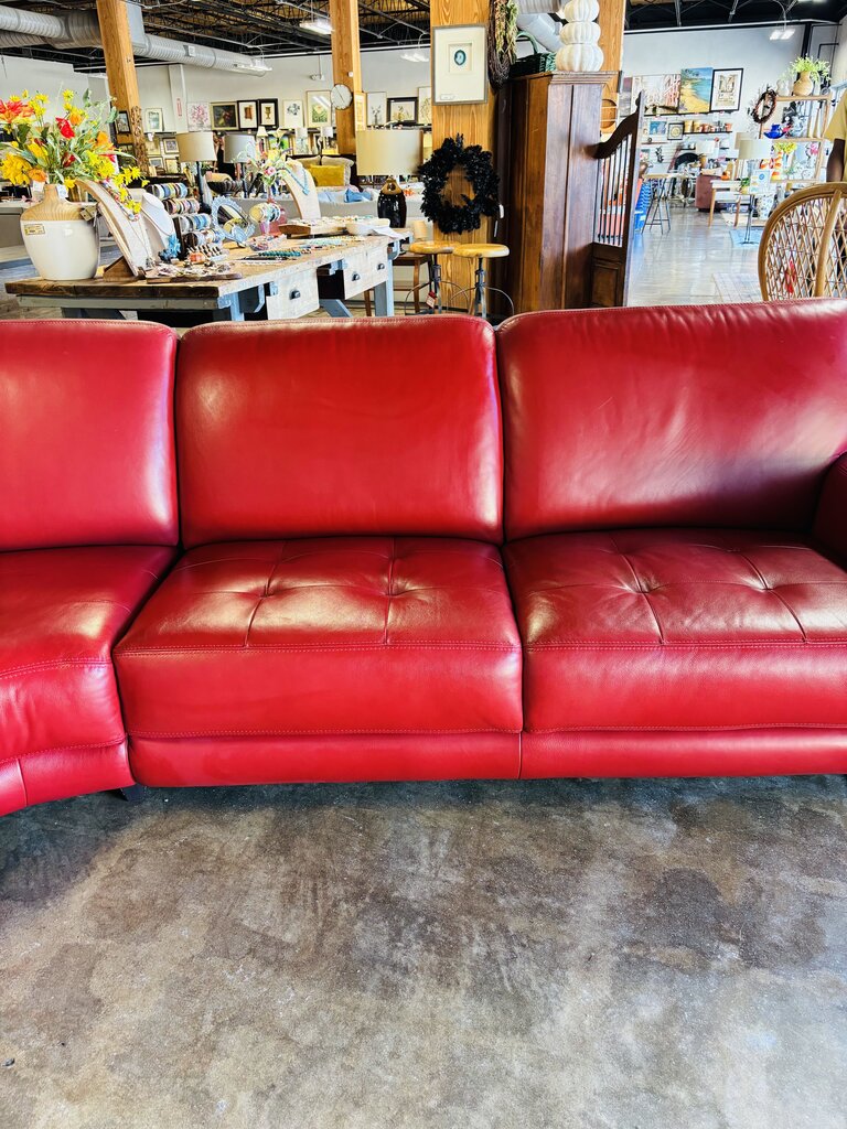 Red Leather Curved Sofa
