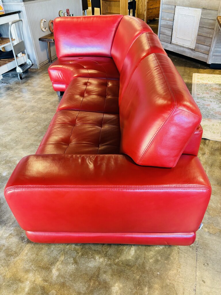 Red Leather Curved Sofa