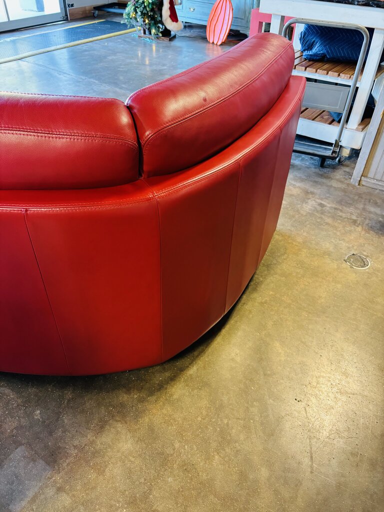 Red Leather Curved Sofa