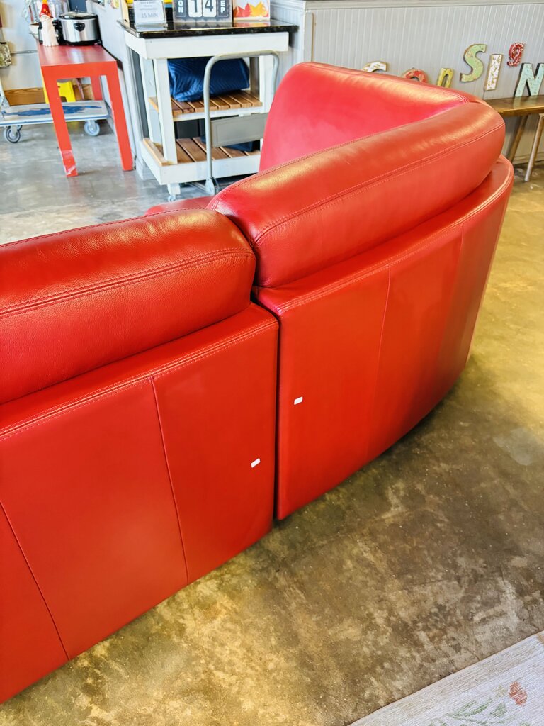 Red Leather Curved Sofa