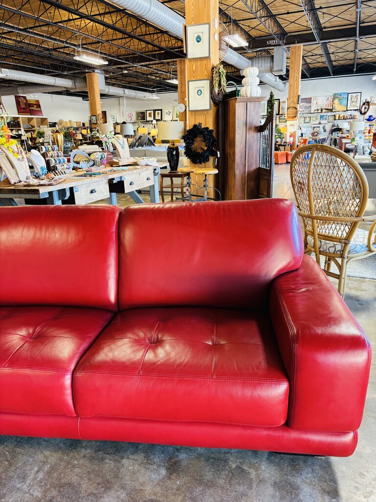 Red Leather Curved Sofa