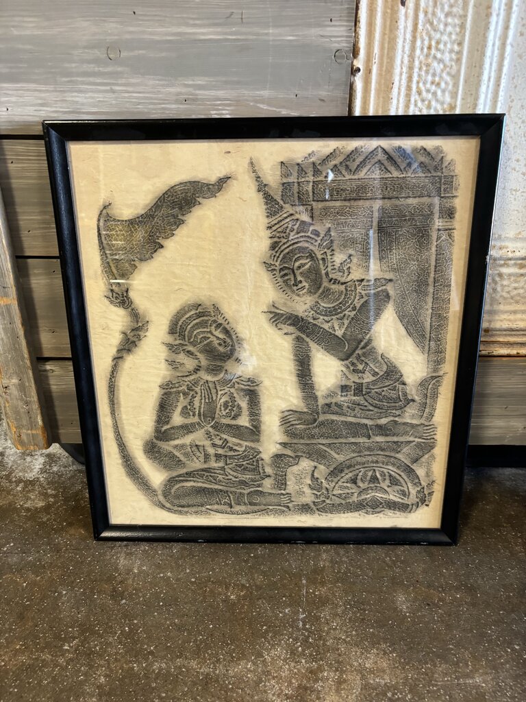 Vintage Thai Temple Rubbings 17.5 x 19