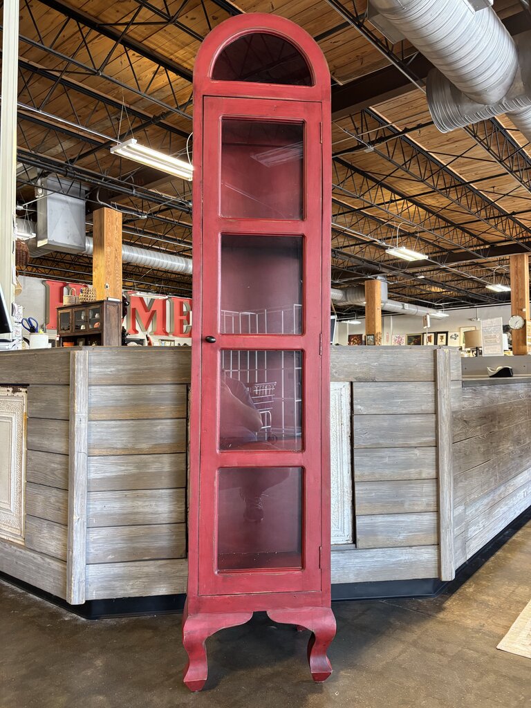 Red Painted Wood 4 Glass Shelf