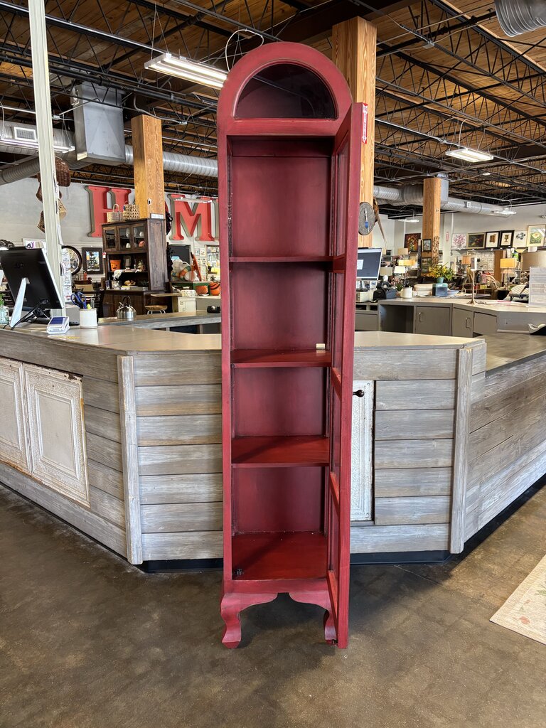 Red Painted Wood 4 Glass Shelf