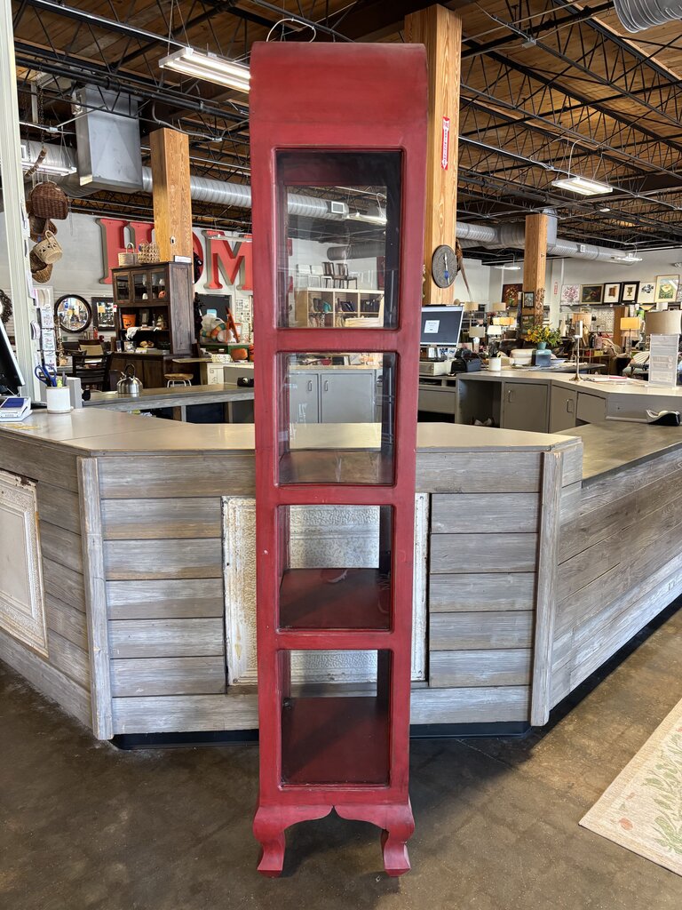 Red Painted Wood 4 Glass Shelf