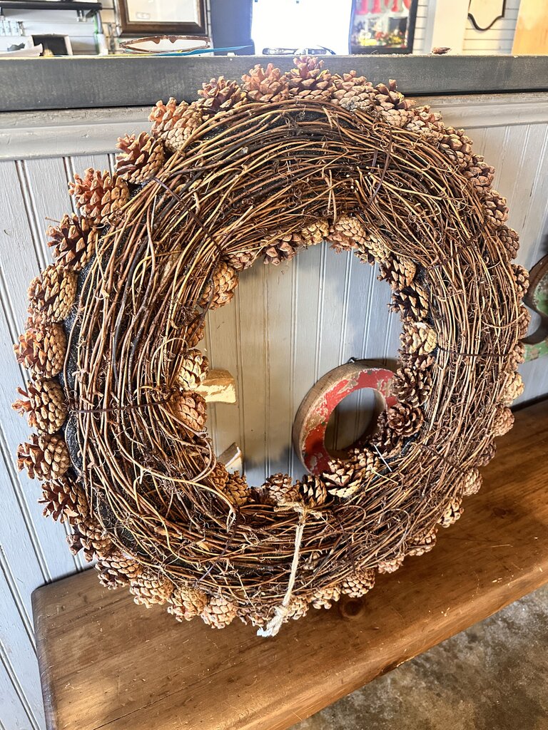 Rattan Backed Pinecone Wreath