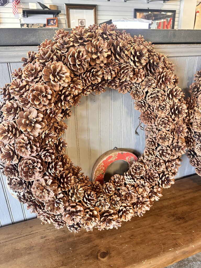 Rattan Backed Pinecone Wreath